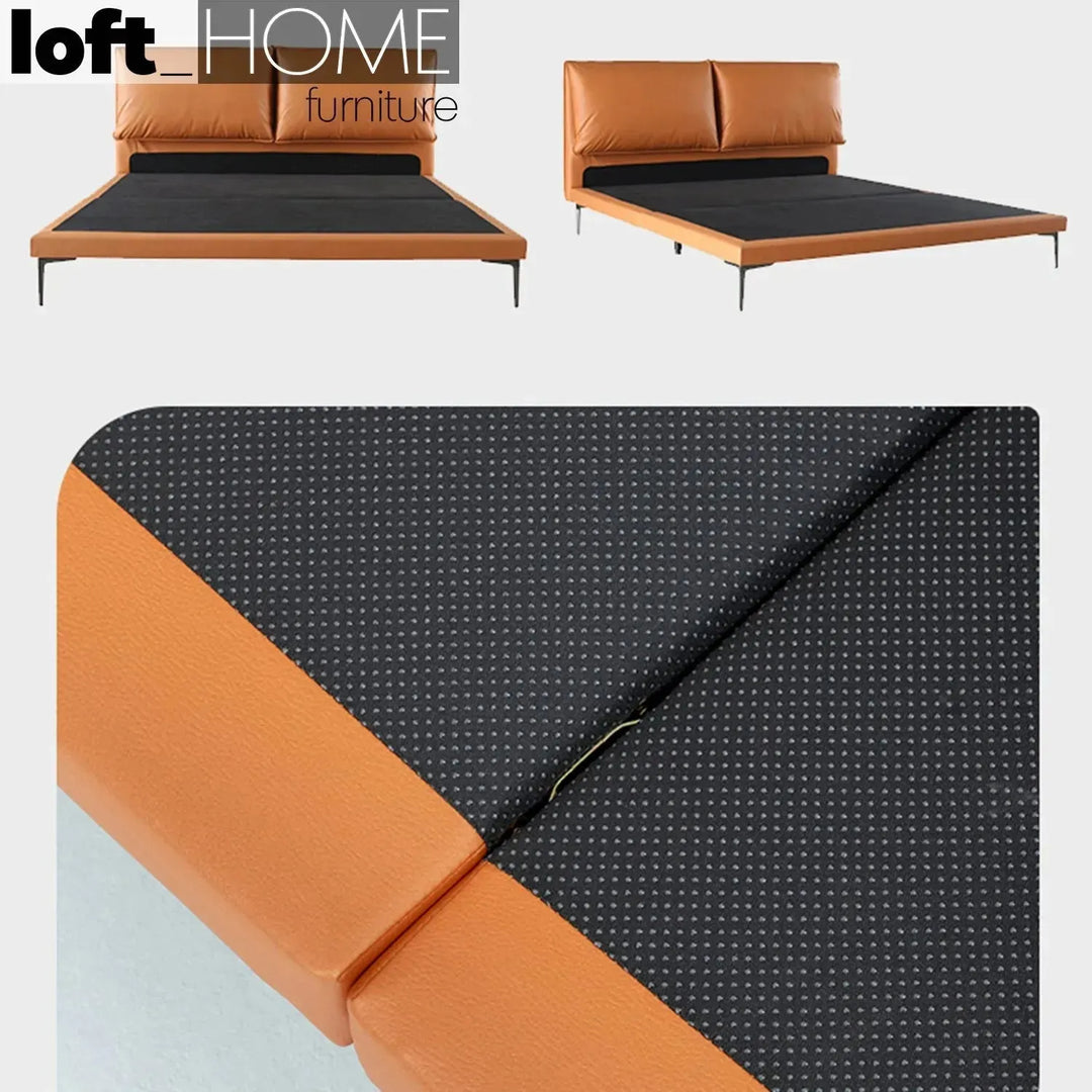 Modern microfiber leather bed deon in panoramic view.