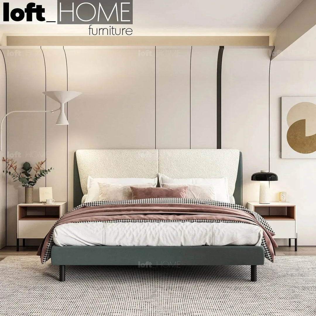 Cream microfiber leather bed keanu primary product view.