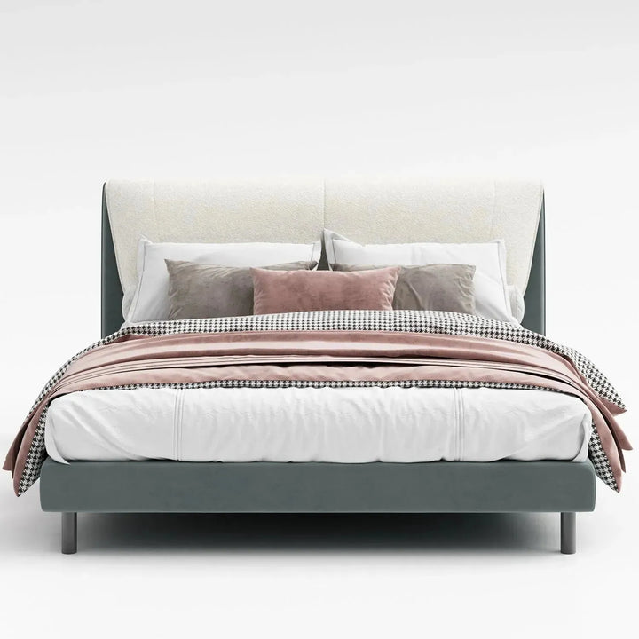 Cream microfiber leather bed keanu in still life.