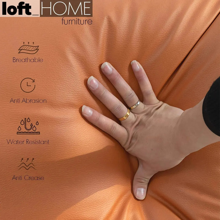 Cream microfiber leather bed keanu in details.