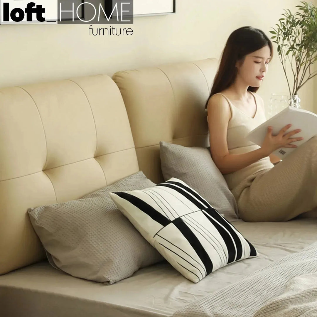 Modern microfiber leather bed poole in still life.