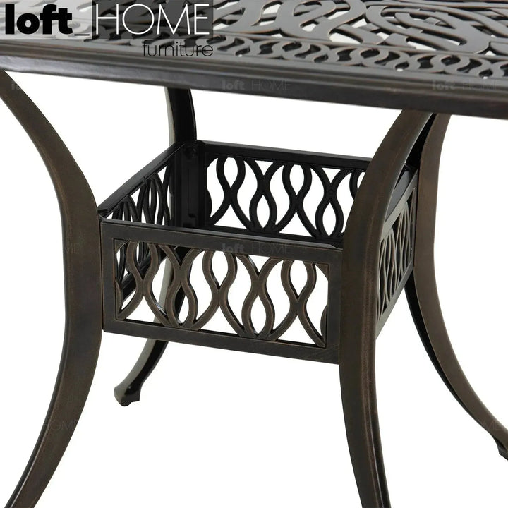Industrial outdoor dining table artistry in panoramic view.