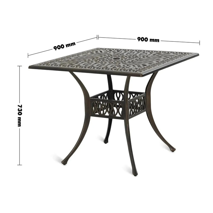 Industrial outdoor dining table artistry size charts.