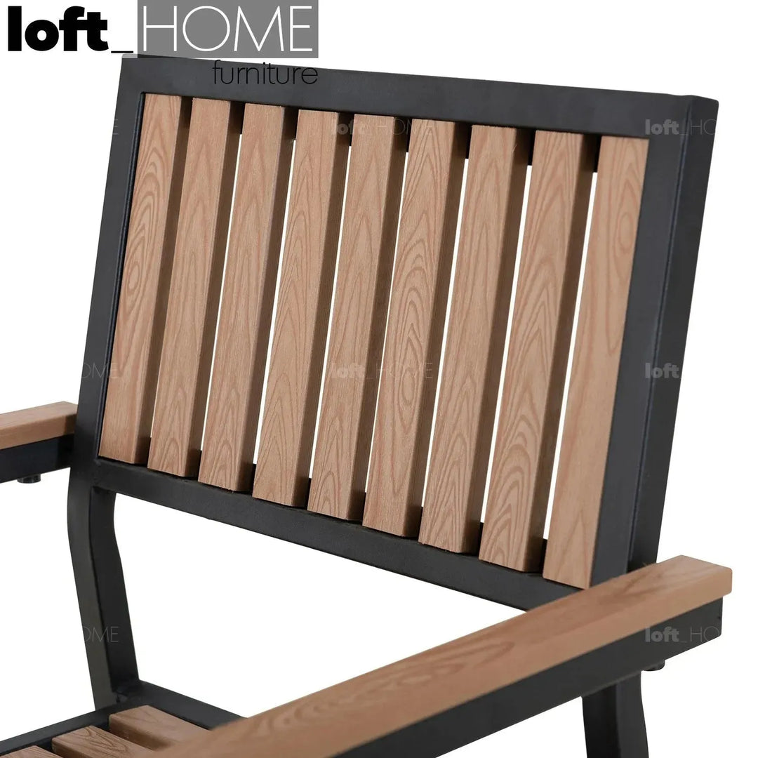 Industrial outdoor dining table bliss 3pcs set in close up details.