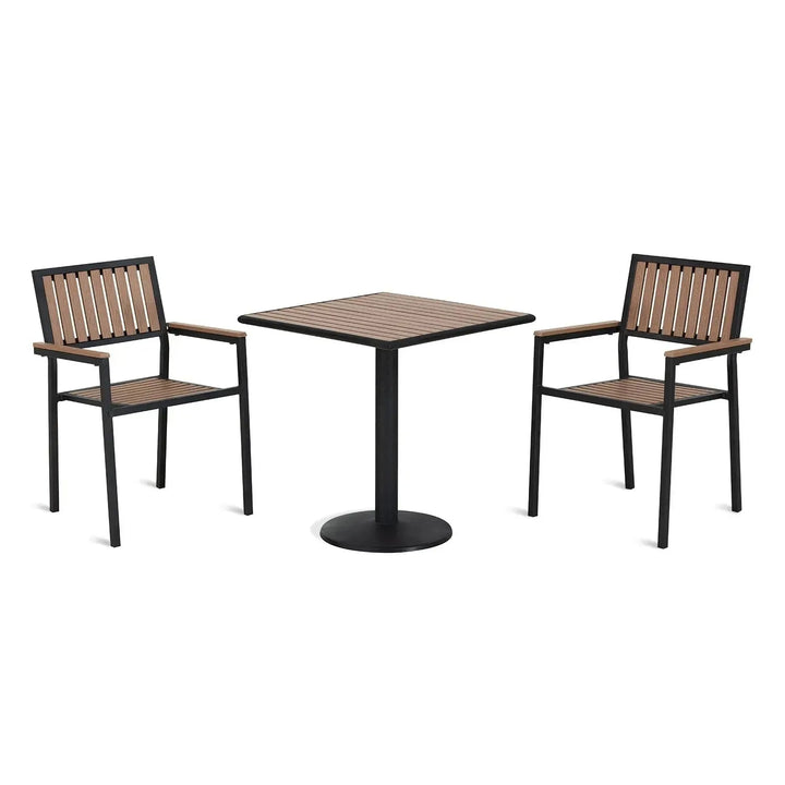 Industrial outdoor dining table bliss 3pcs set in white background.