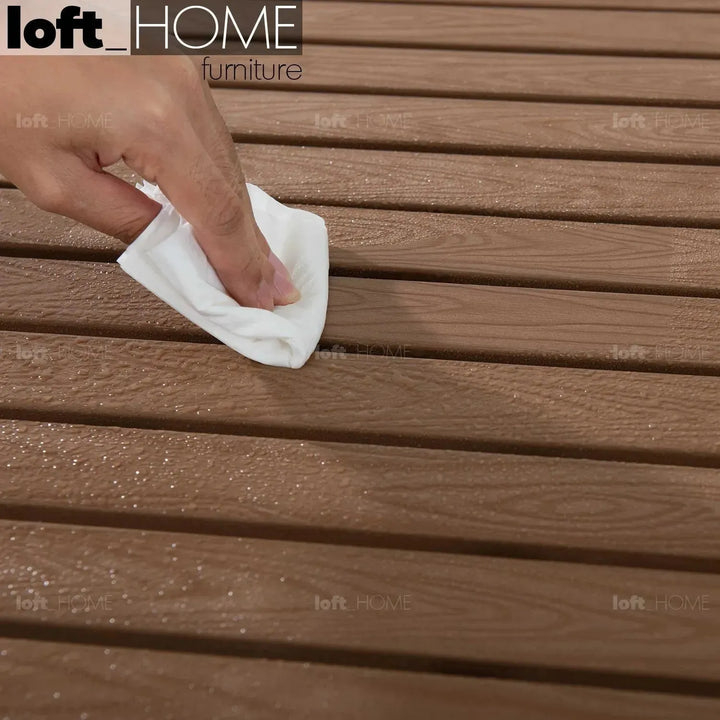 Industrial outdoor dining table bliss in close up details.