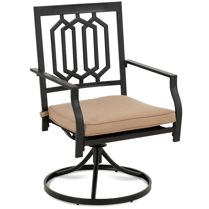 Industrial outdoor revolving dining chair patio in white background.