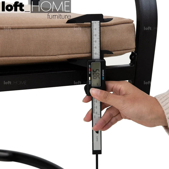 Industrial outdoor revolving dining chair patio in panoramic view.