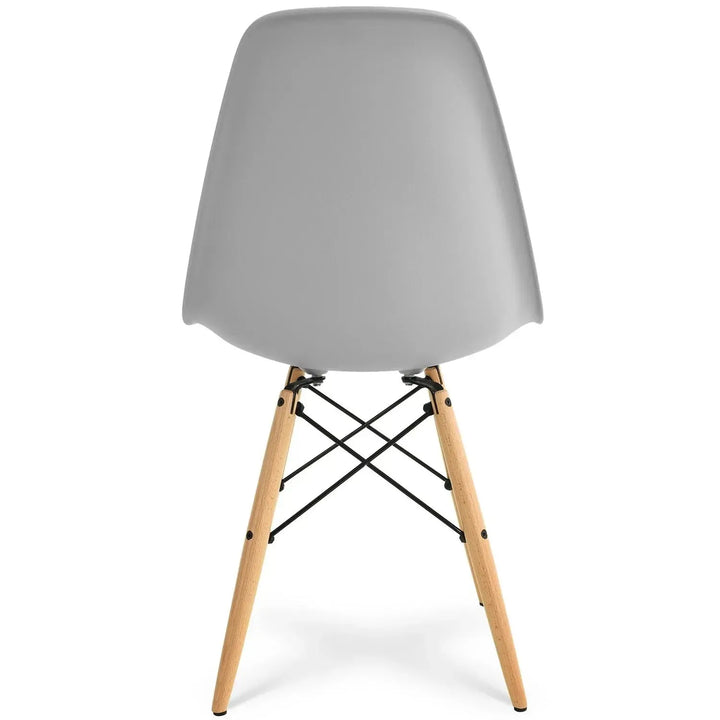 Contemporary plastic dining chair eames grey in panoramic view.