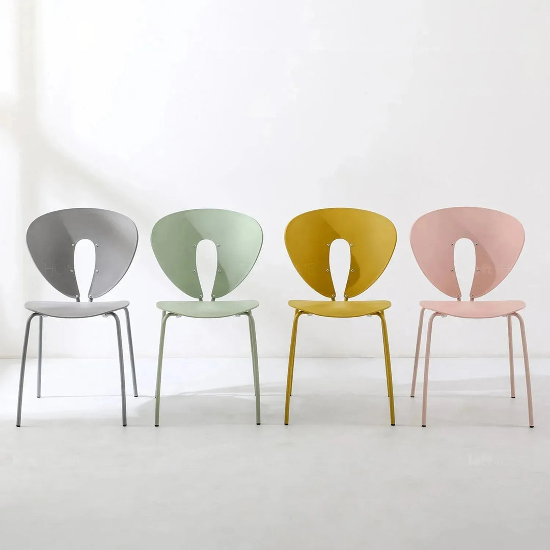 Contemporary plastic dining chair globus color swatches.