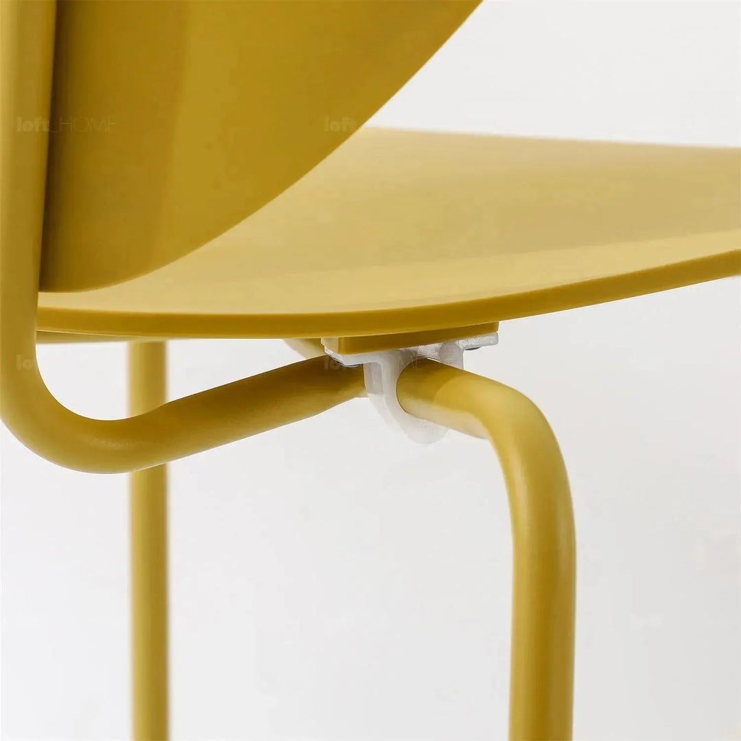 Contemporary plastic dining chair globus in close up details.