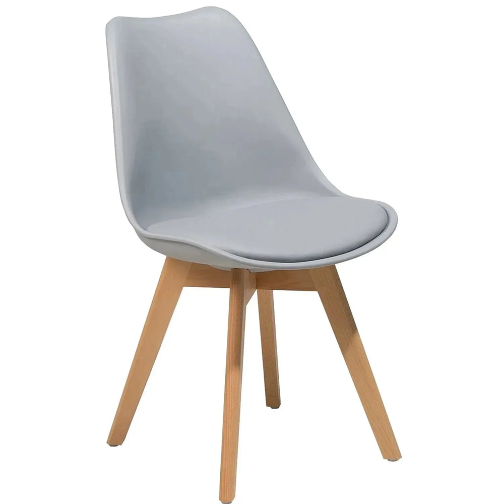 Contemporary plastic dining chair linnet grey in white background.