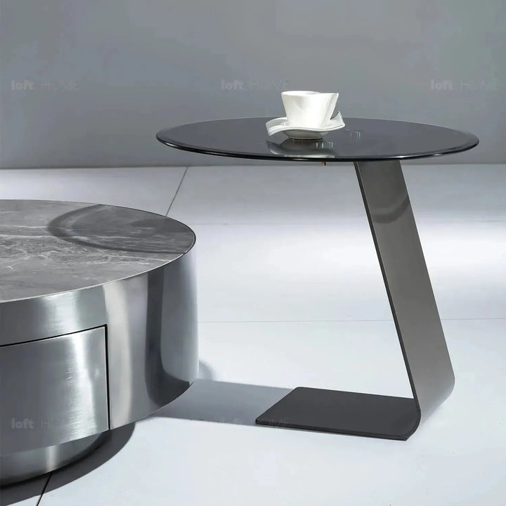 Modern sintered stone coffee table 2pcs set bonis grey in panoramic view.