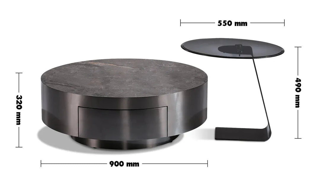 Modern sintered stone coffee table 2pcs set bonis grey size charts.