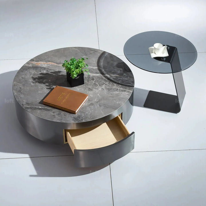 Modern sintered stone coffee table 2pcs set bonis grey in real life style.