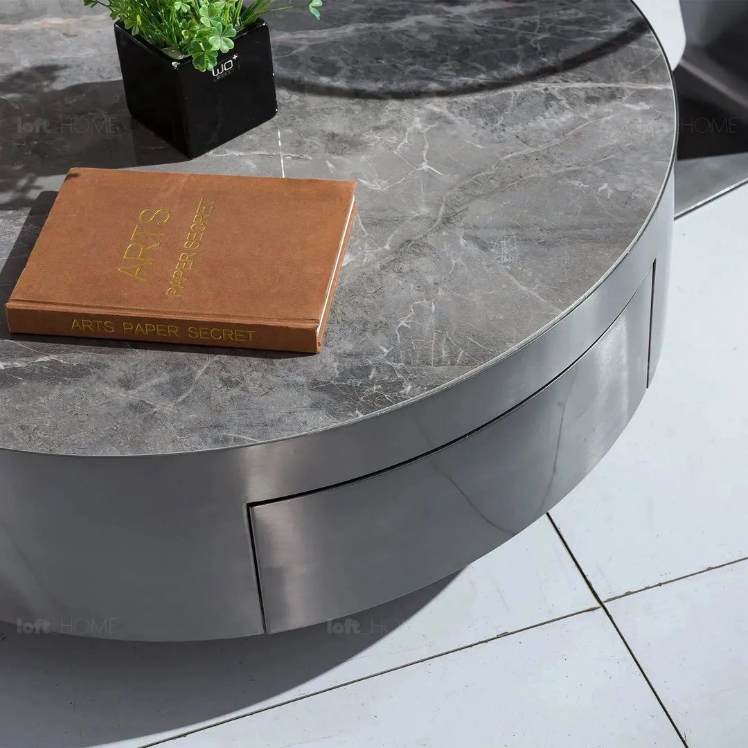 Modern sintered stone coffee table 2pcs set bonis grey with context.