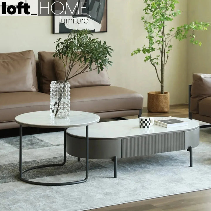 Modern sintered stone coffee table rosa color swatches.