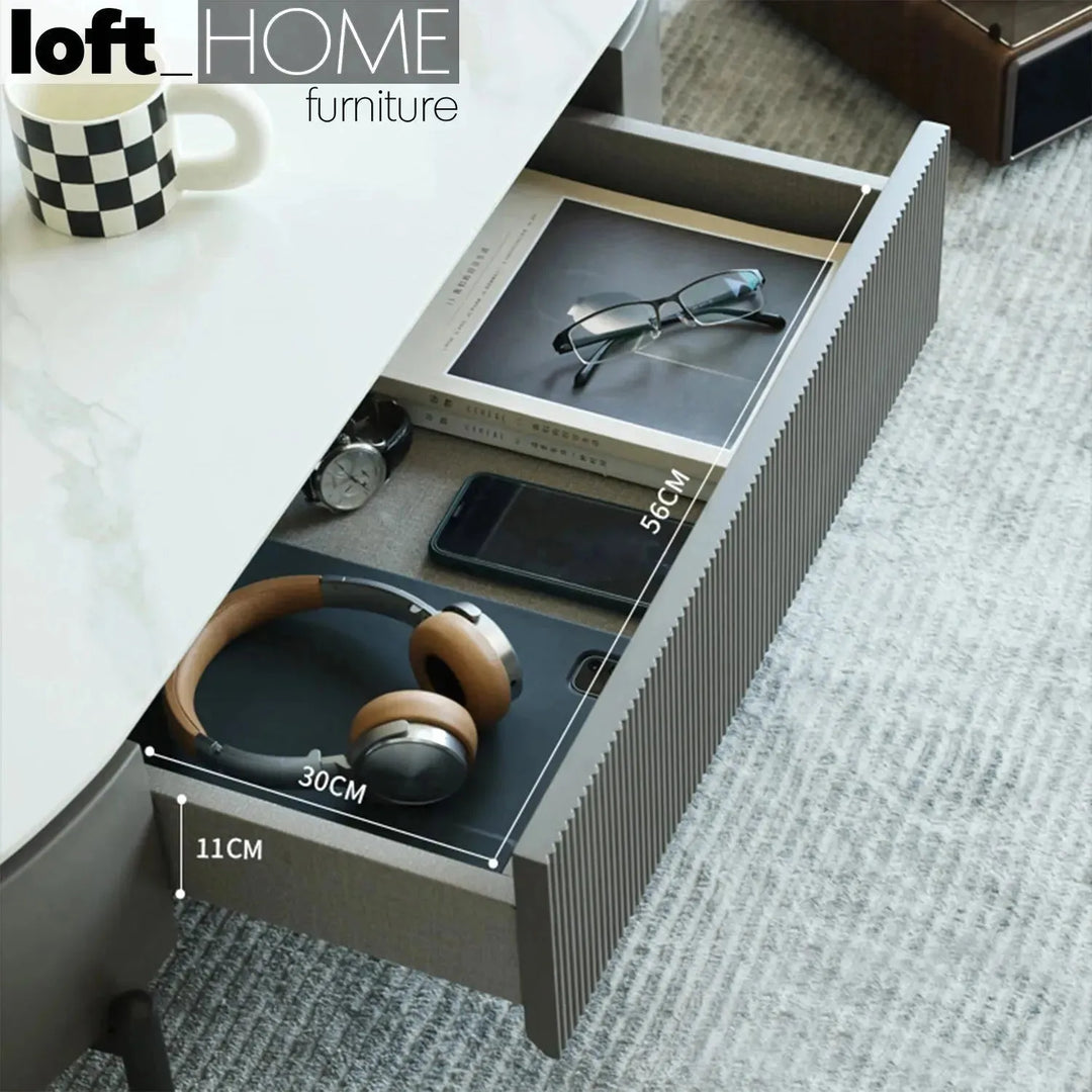 Modern sintered stone coffee table rosa in details.