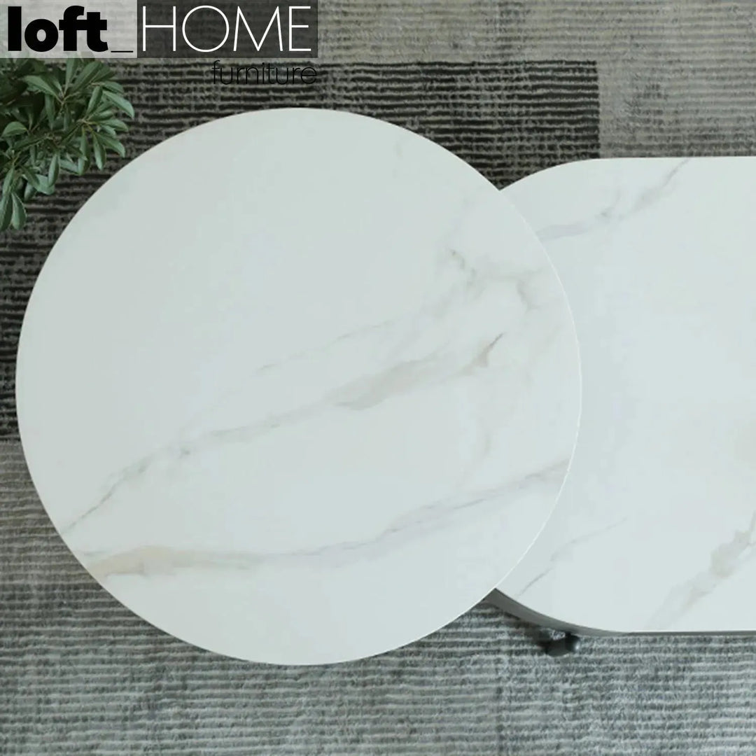 Modern sintered stone coffee table rosa in still life.