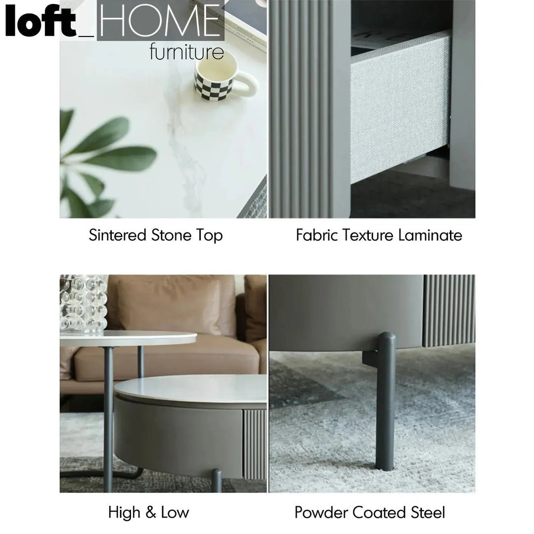 Modern sintered stone coffee table rosa in close up details.