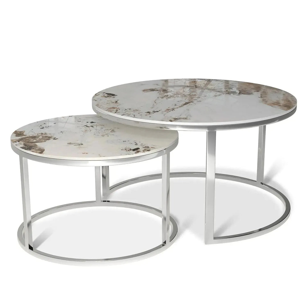 Modern sintered stone coffee table silver layered structure.