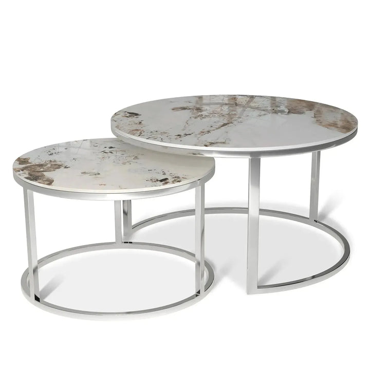 Modern sintered stone coffee table silver layered structure.