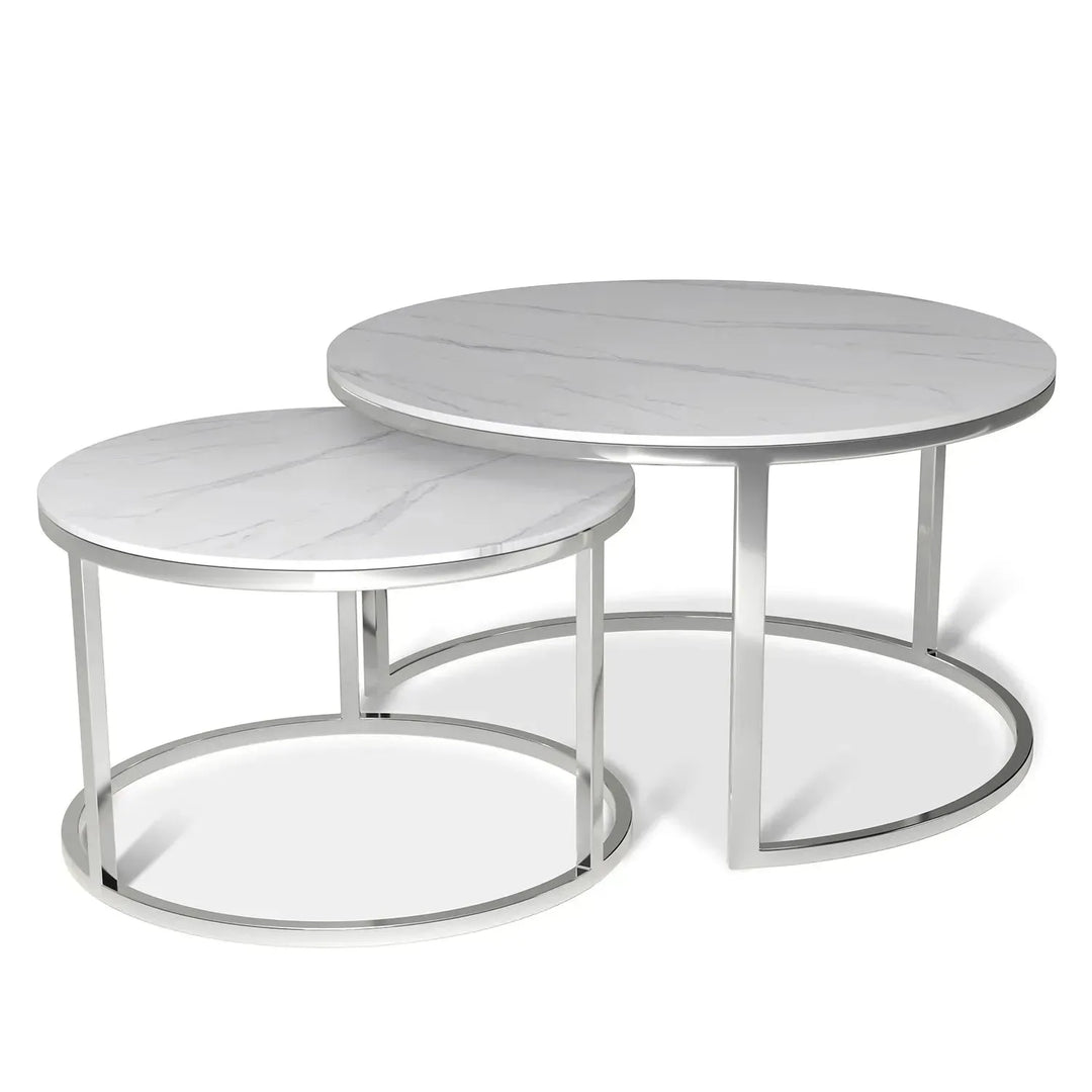 Modern sintered stone coffee table silver in panoramic view.