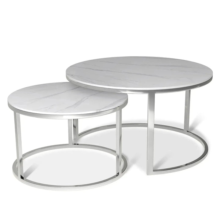 Modern sintered stone coffee table silver in panoramic view.