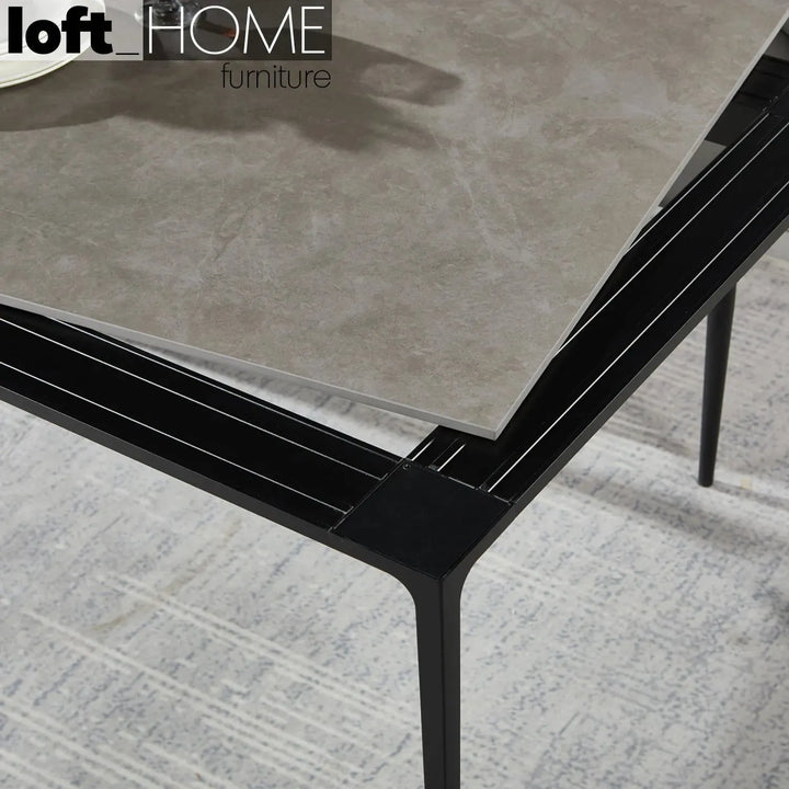 Minimalist sintered stone dining table long island black in real life style.