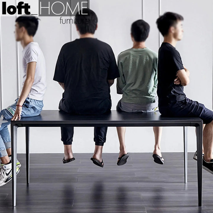 Minimalist sintered stone dining table long island black in details.