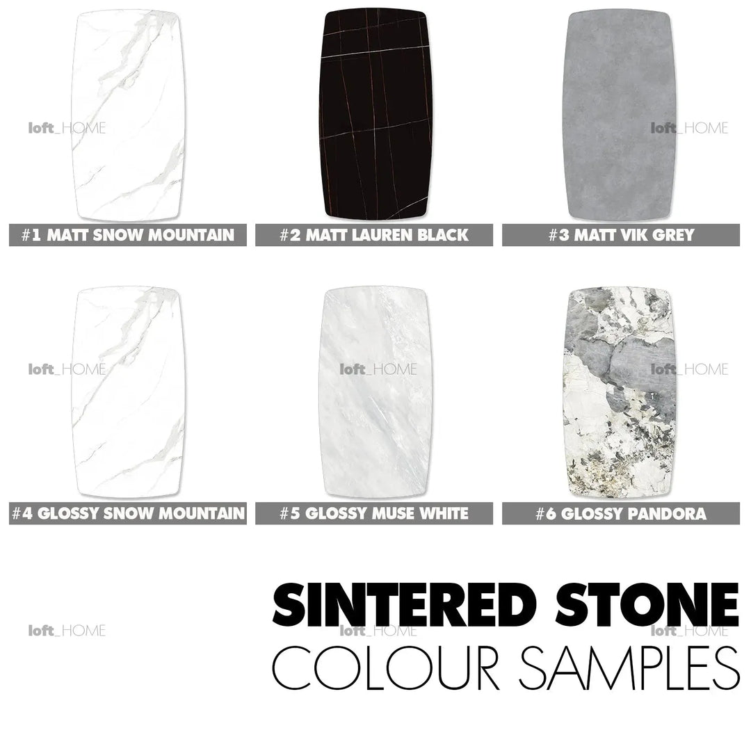 Minimalist sintered stone dining table long island black color swatches.