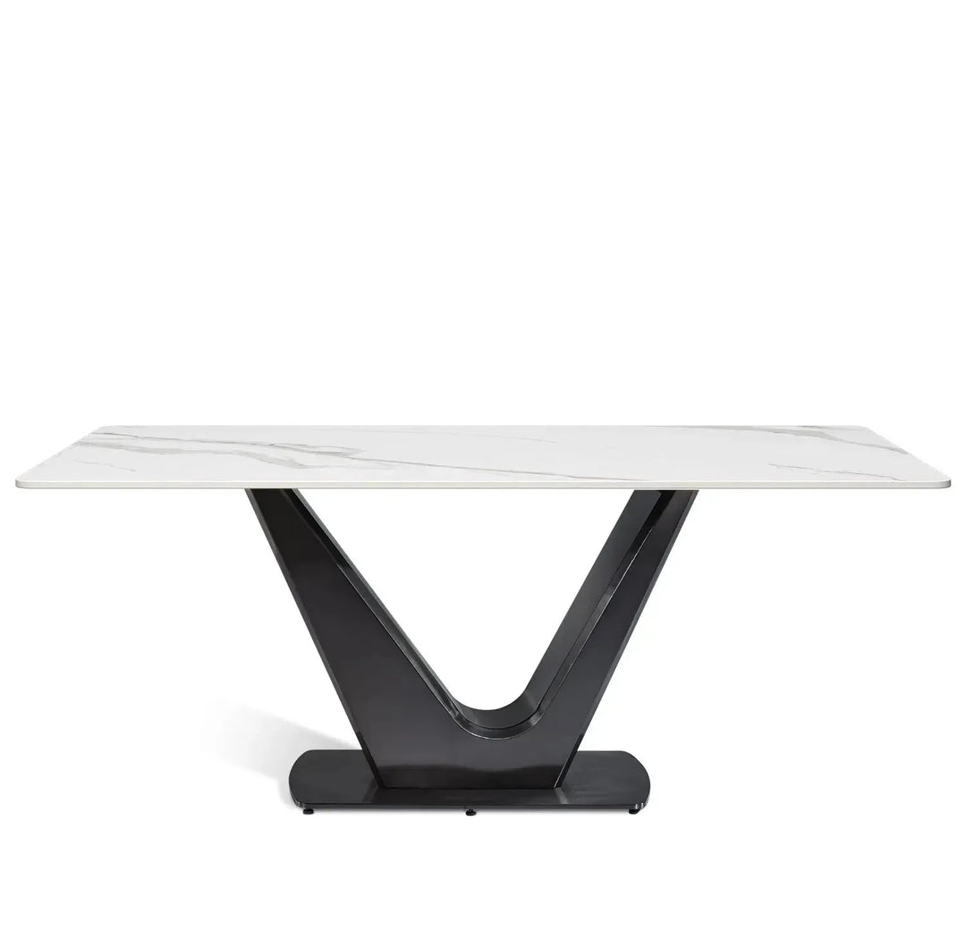 Modern sintered stone dining table titan v in white background.