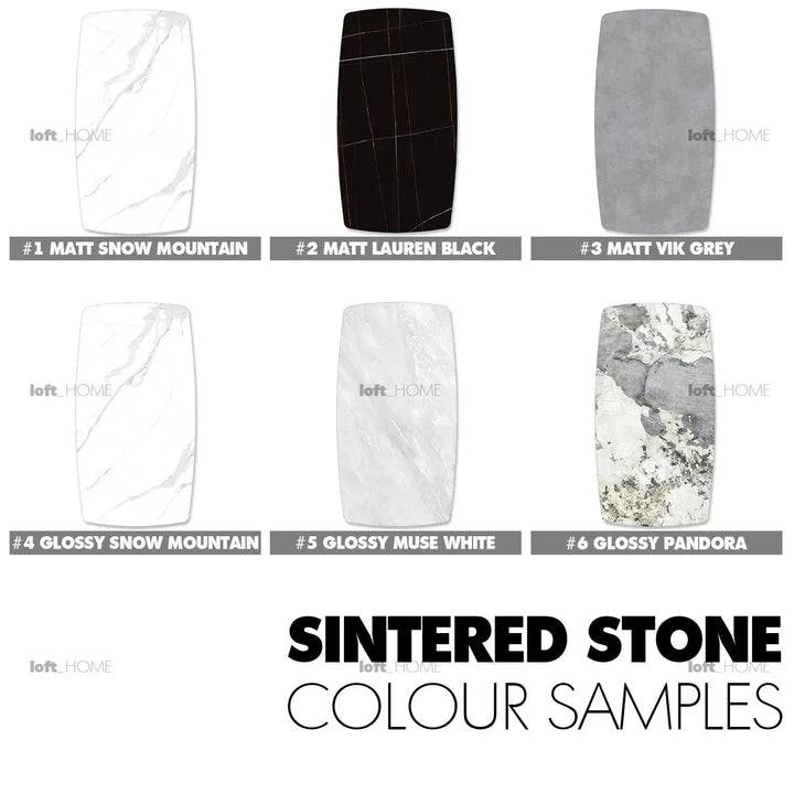 Modern sintered stone dining table titan v color swatches.