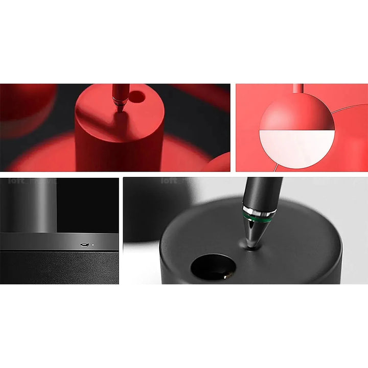 Contemporary steel charging table lamp balance layered structure.