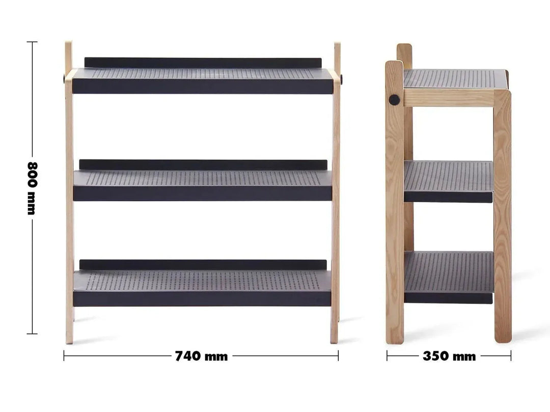 Modern steel shoe shelf sko 3 size charts.
