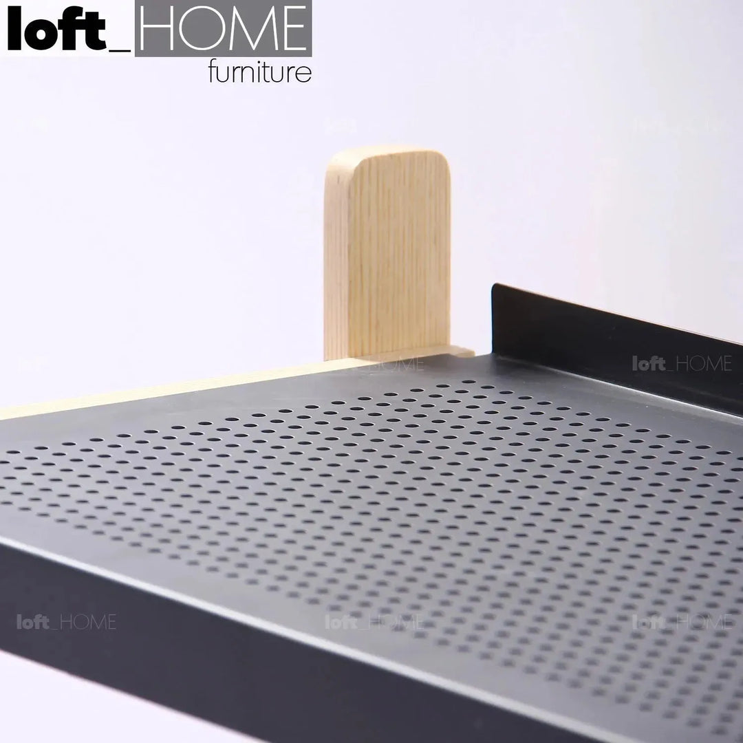 Modern steel shoe shelf sko 3 in close up details.