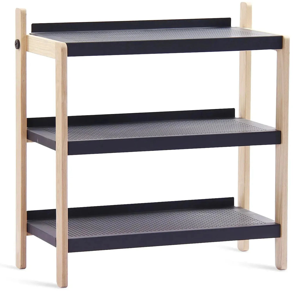Modern steel shoe shelf sko 3 in white background.