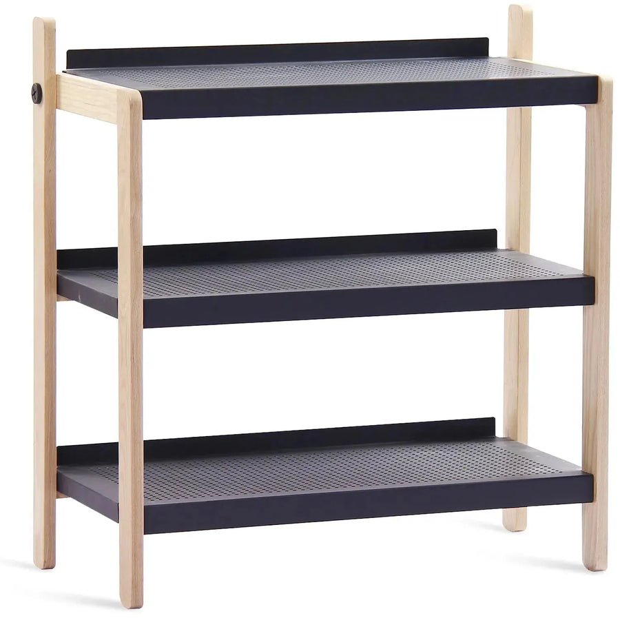 Modern steel shoe shelf sko 3 in white background.