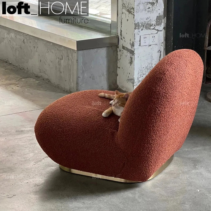 Cream teddy fabric 1 seater sofa pacha in panoramic view.