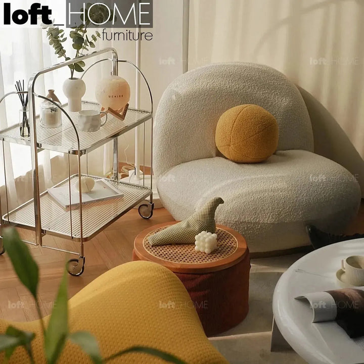 Cream teddy fabric 1 seater sofa pacha environmental situation.