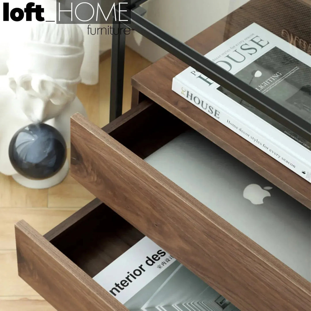 Modern tempered glass side table ivan with context.