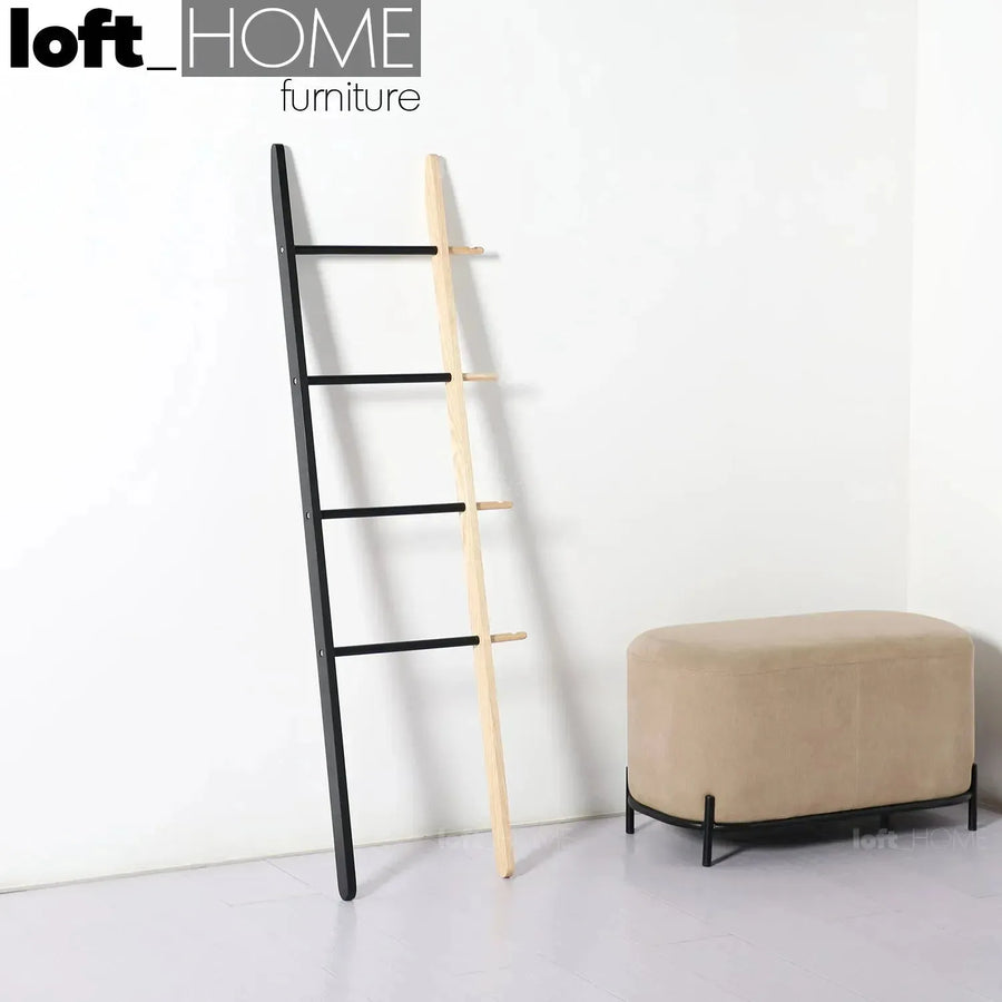 Modern wood tower ladder cloth hanger gonn primary product view.