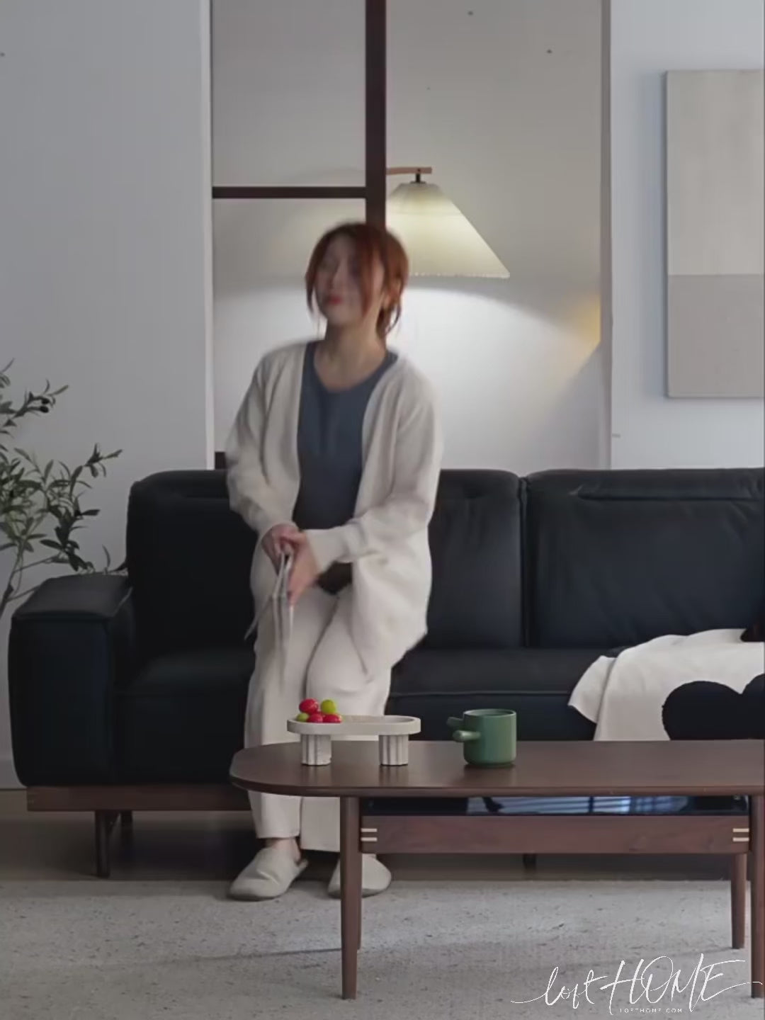 Japandi genuine leather 2 seater sofa river color swatches.