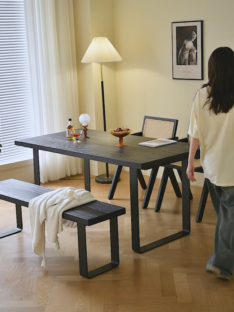 Industrial wood dining bench u shape oak detail 13.
