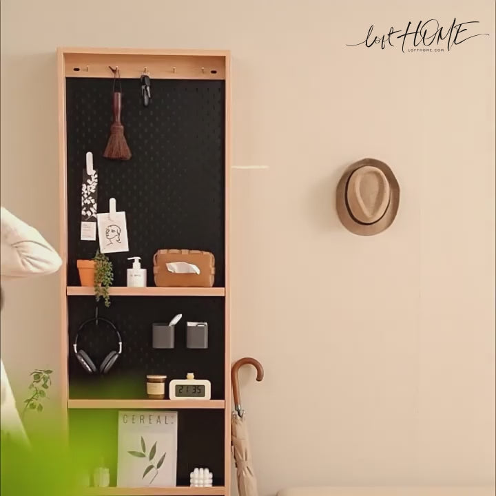 Scandinavian wood display shelf chic slim detail 15.