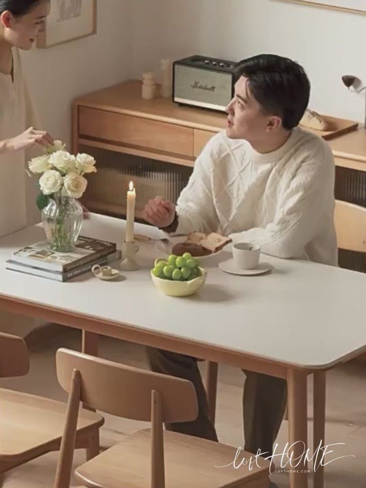 Scandinavian beech wood sintered stone dining table luna detail 6.