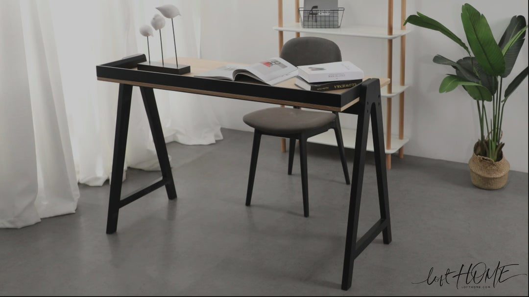 Modern wood study table kompas layered structure.