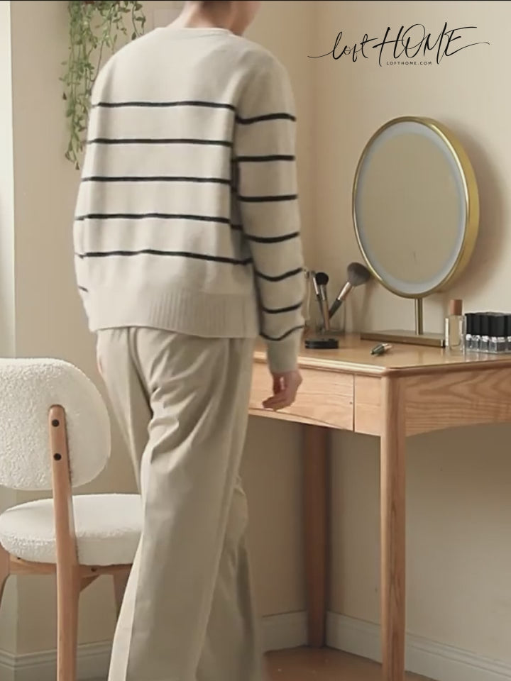 Scandinavian oak wood boucle fabric cover removable dining chair cloud detail 8.