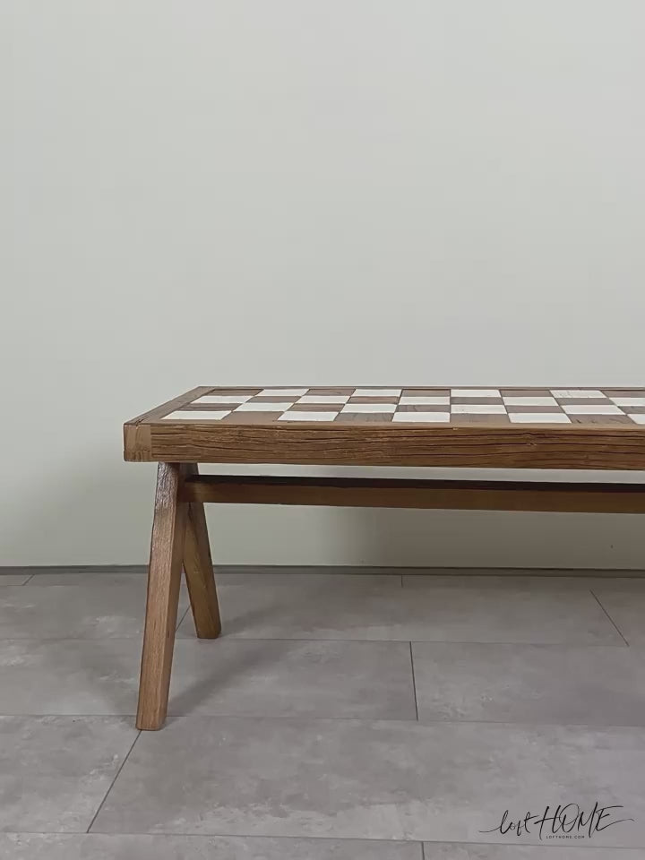 Rustic elm wood dining bench chess elm conceptual design.