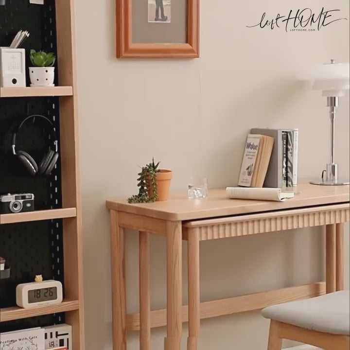 Scandinavian wood caster wheel extendable study table twin layer detail 10.